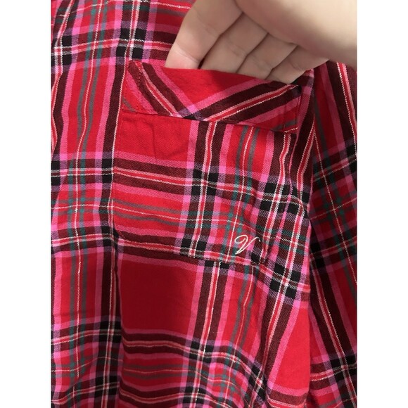 Victoria Secret Pajama Set Sz Large Plaid Long Sleeve Red Christmas Cozy Lounge - Picture 7 of 13